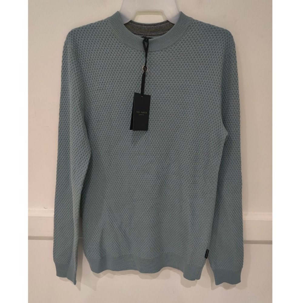 NWT Ted Baker London SEER Waffle Stitch Crew Neck Sweater Blue Sz XS $175 3C516